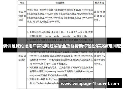 偶偶足球论坛用户常见问题解答全攻略帮助你轻松解决疑难问题