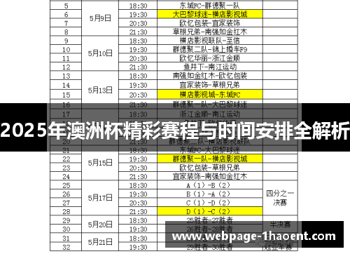 2025年澳洲杯精彩赛程与时间安排全解析